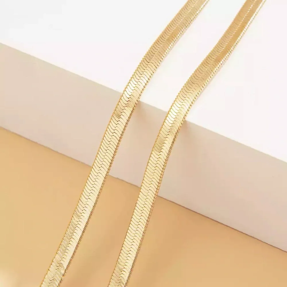 Flat‎ snake link chain choker gold plated necklace